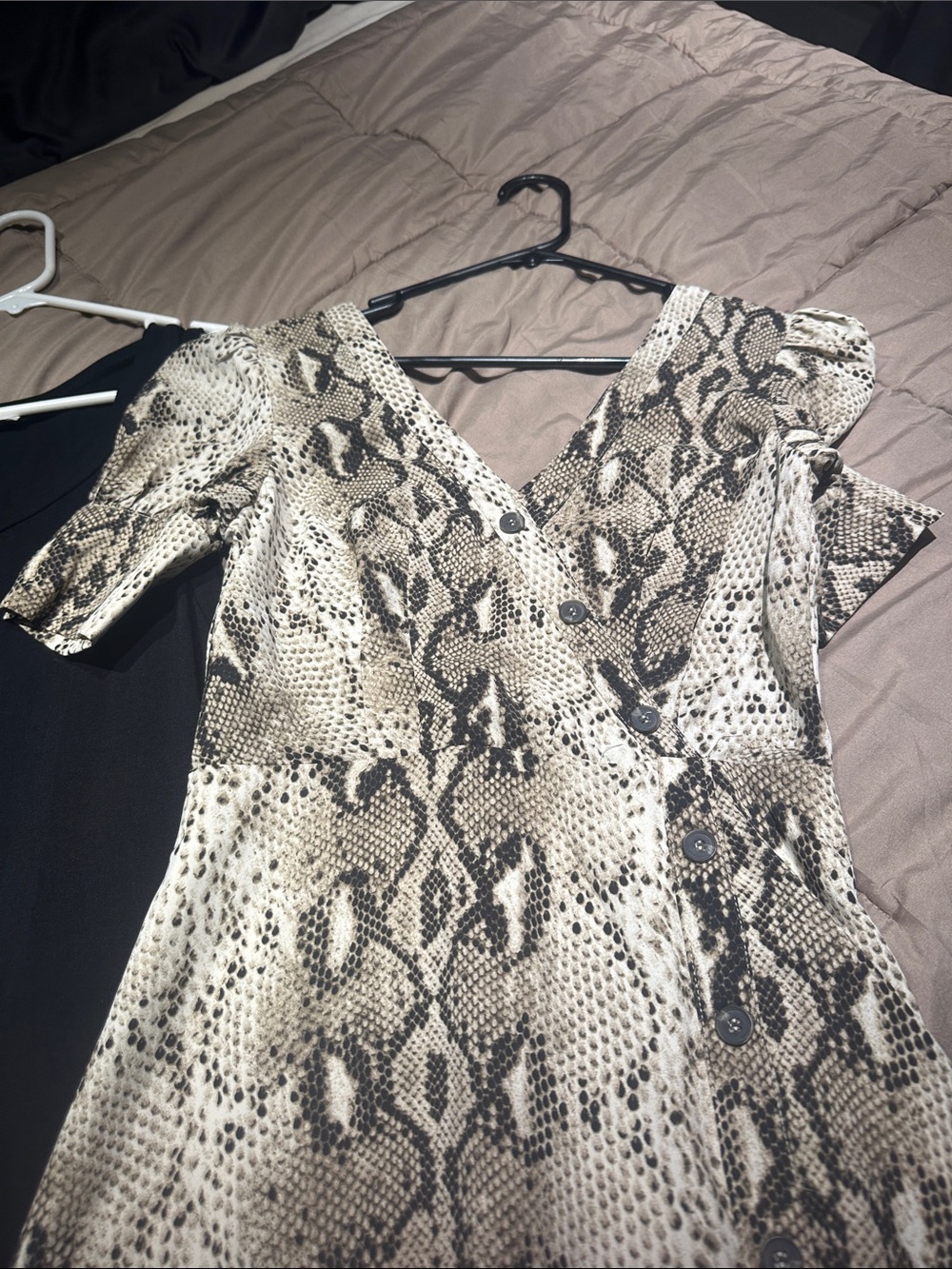 Honey Punch Beige and Black Snake Print High-Low Dress